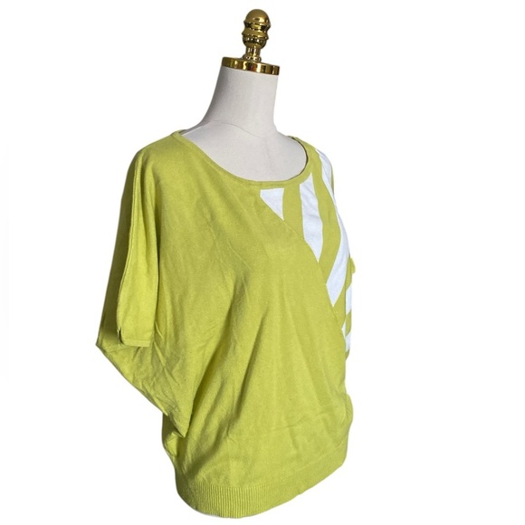 Chelsea & Theodore Dolman Colorblock Lime Green/ White Striped Womens Knit Top L - Picture 2 of 5